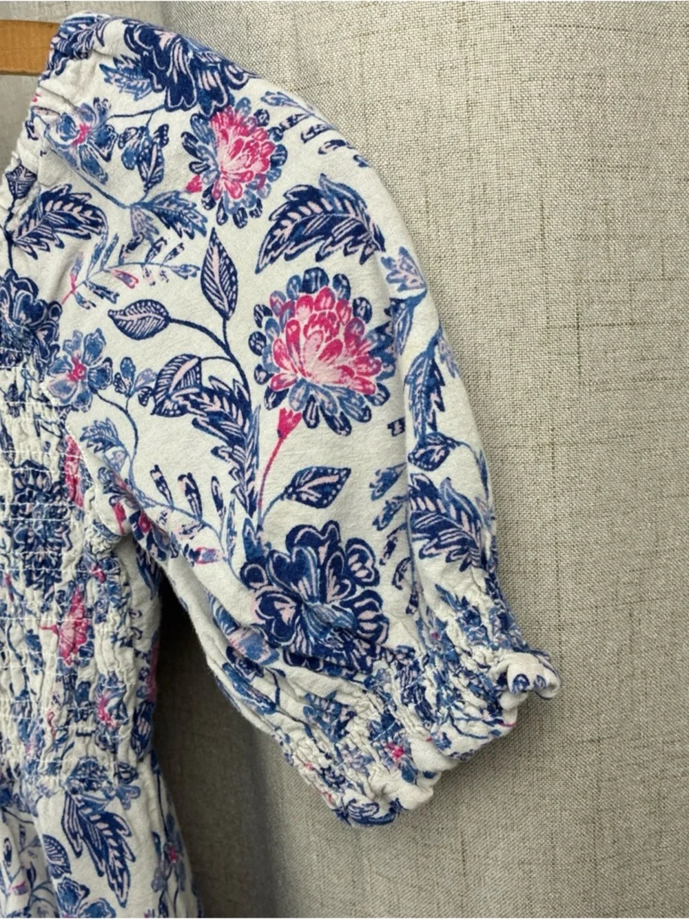 Old Navy Girls Floral Peasant Dress White Blue Pink Boho Prairie Cottage S 6-7